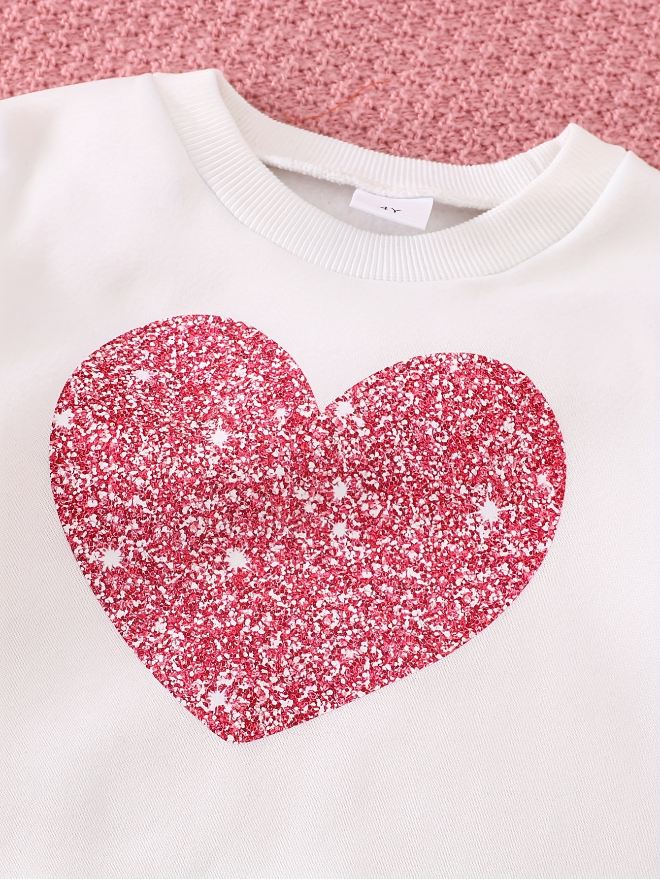 3 stuks 2J-7J Meisjes Casual Ronde Hals Lange Mouw Geborstelde Rib Sweatshirt met Hartjesprint