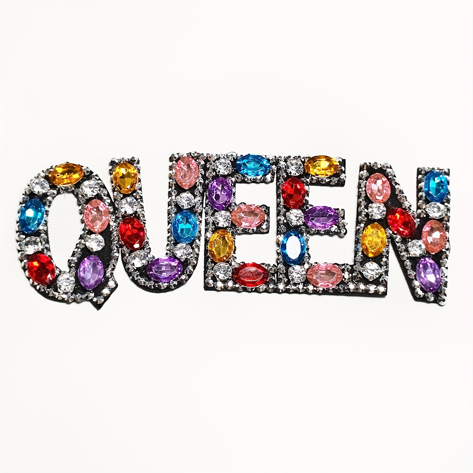 Image of 1pc Rhinestone Queen Letter Patch, Fashion Diy Decoration, Suitable For Jeans, Clothing, Bags, And Accessories, Stylish Luxury Decorative Accessory (random Color)