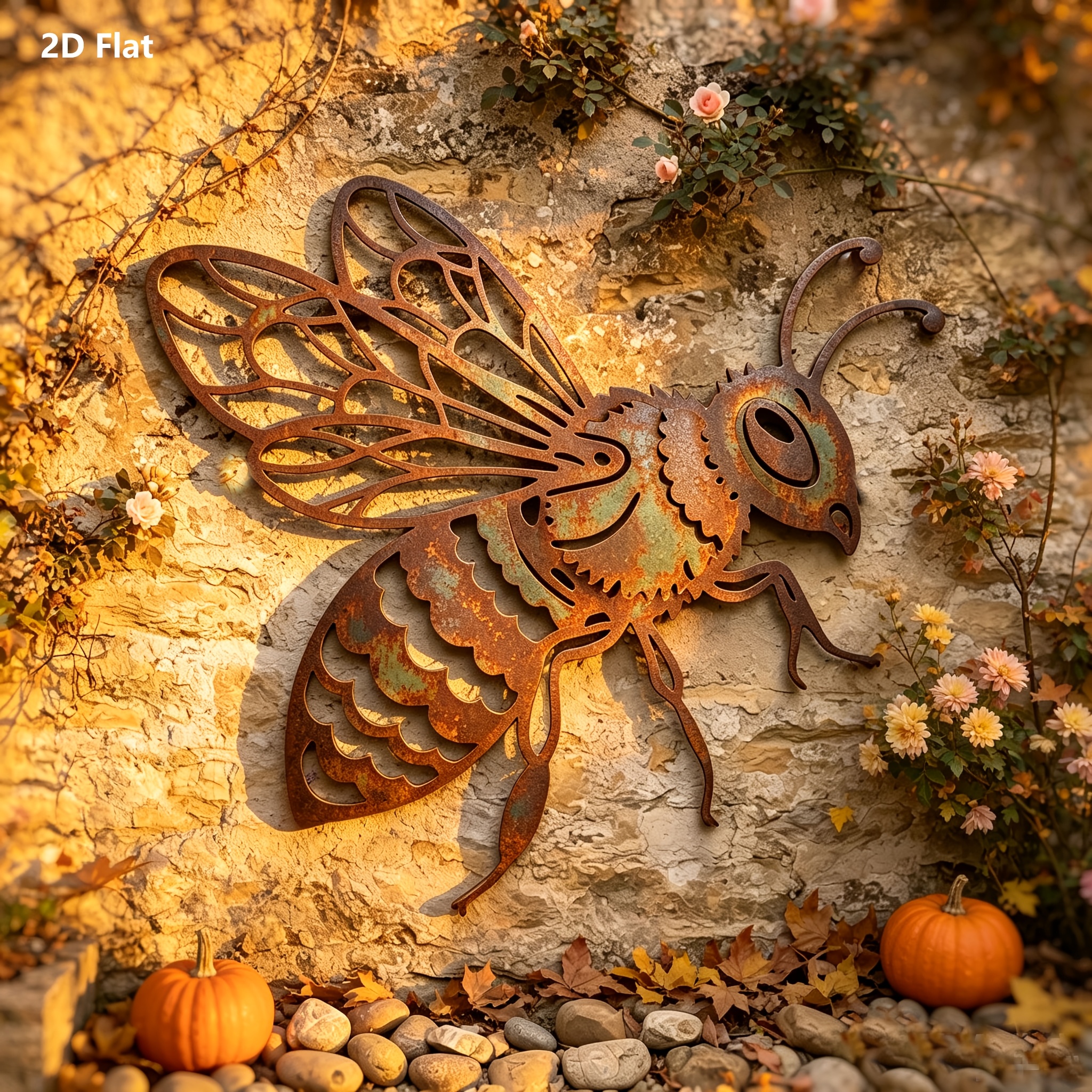 TEMU 2d Flat, 1pc Vintage Country Style Bee Metal Iron Art Decor, Bee Garden Ornament, Bee Wall Hanging Sculpture, Rustic Rusty Bee Metal Artwork,