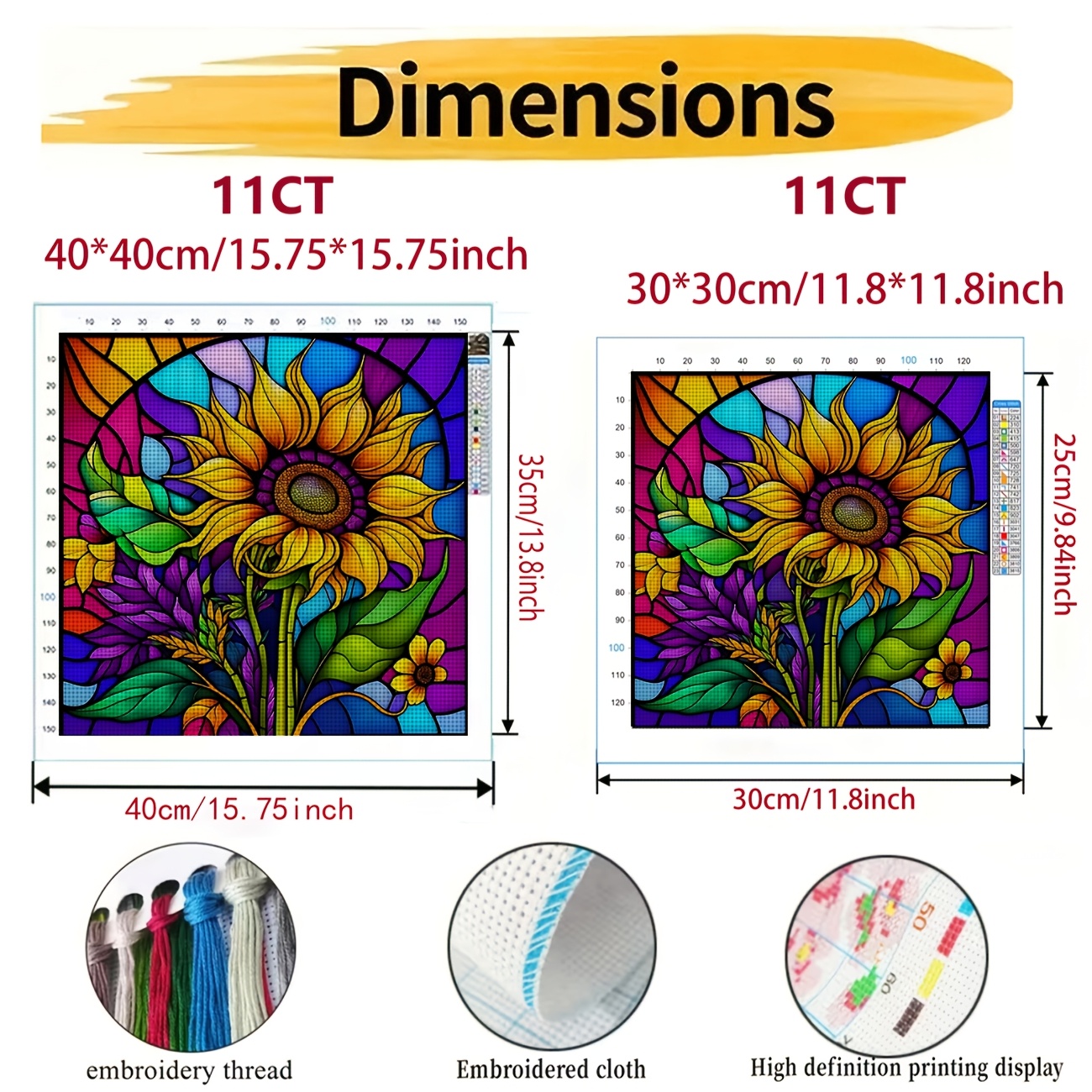 DIY Cross-Stitch Kit, Stained Glass Style Sunflower