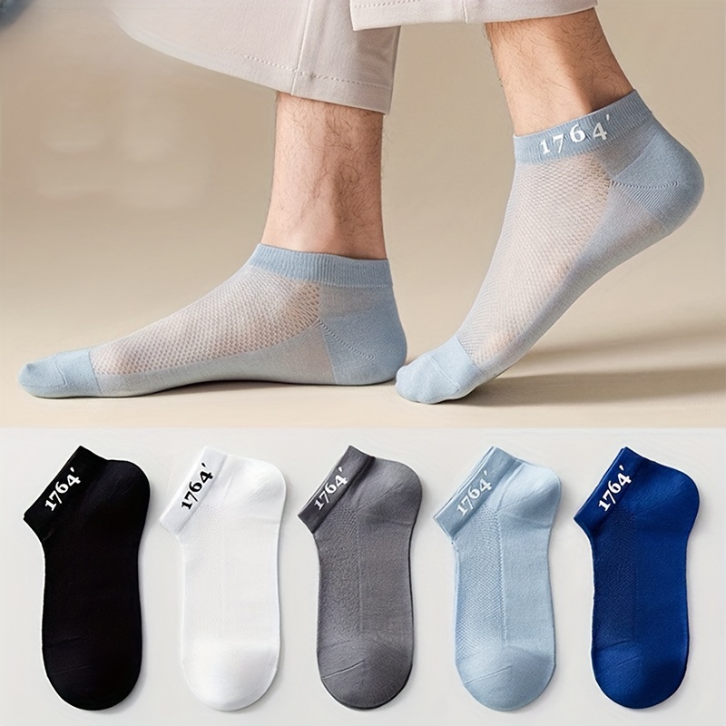 

5 Pairs Of Men's Ultra Thin & Mesh Liner Socks, Comfy Breathable Casual Soft & Elastic Socks, Spring & Summer