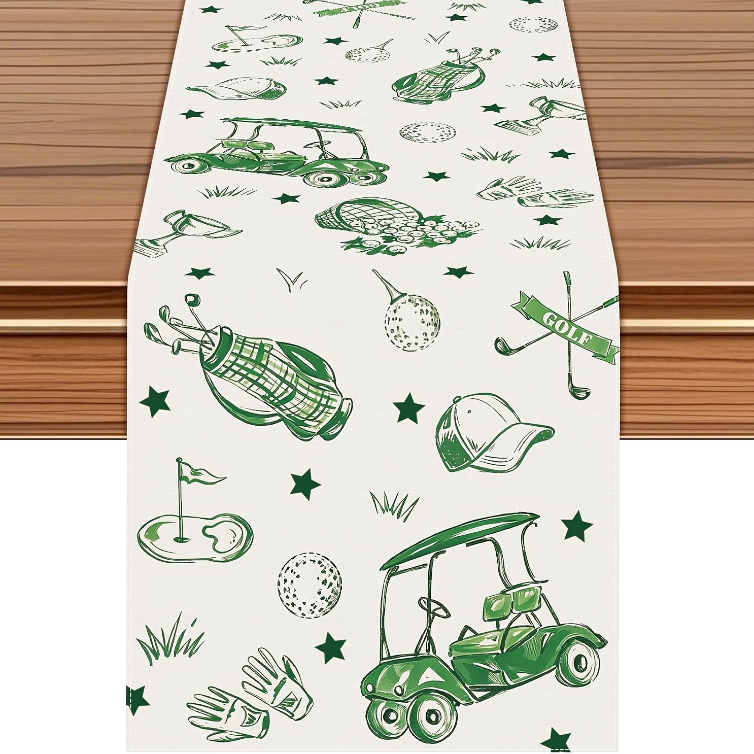 TEMU 1pc, Golf Sports Table Runner, Green Golf Cart Pattern Decor, Home Kitchen Dining Room Sports Party Table Decor