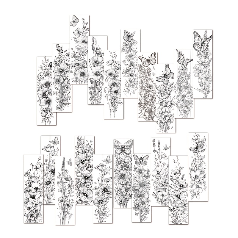TEMU 20pcs Pack Diy Coloring Bookmarks Suitable For Relax Coloring Books, & Flower Page Clips With Colorable Pages, Book Page Dividers For School,