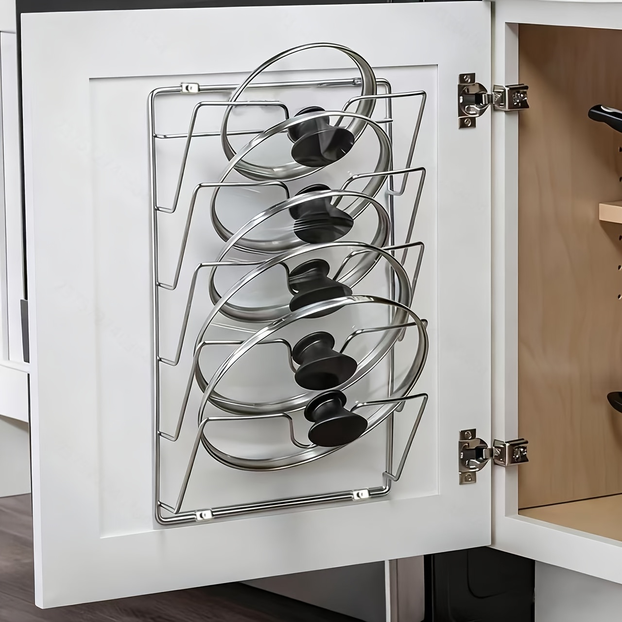 item picture 1pc of a Sturdy Metal Organizer for Hanging Pot Lids, Designed As a Multi-Level Wall-Mounted Storage Solution for Pots And Lids, Ideal for Saving Space in Kitchens at for Home Or in Restaurants