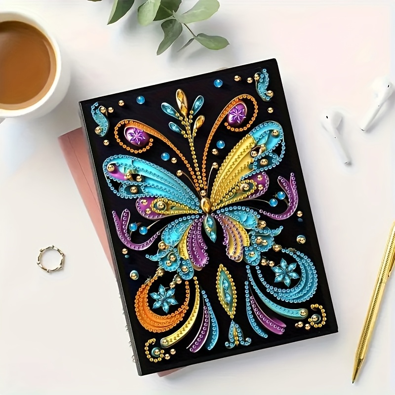 TEMU 1pc Handmade Diamond Painting Art Notebook Kit, Colorful Notebook, Adult Sketchbook, Rhinestone Notebook, Hand-painted Irregular Rhinestone