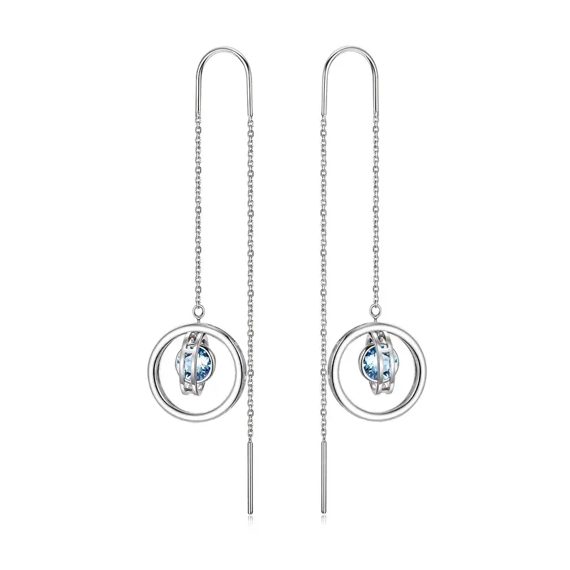 s925 sterling silvery march birthstone long dangle drop earrings artificial crystal birthday jewelry gifts for women Product details 0