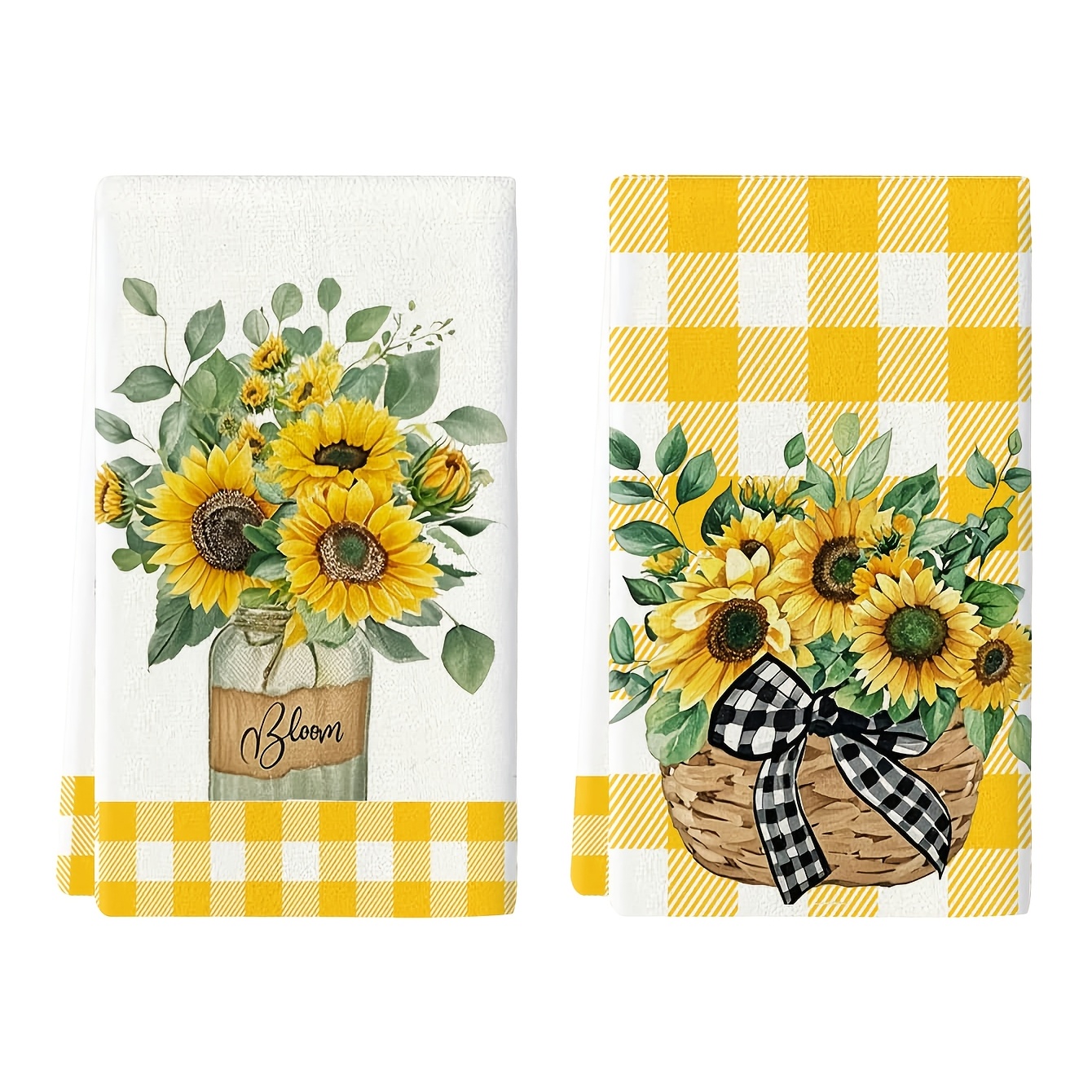 TEMU 2pcs Cleaning Cloth, Sunflower Print Kitchen Towel, Farmhouse Style Decor, Super Soft And Absorbent Dishcloth, Cooking Baking Tea Towel,