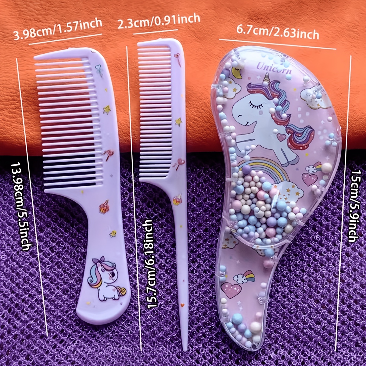 E-shop 3-teiliges Niedliches Haarbürsten-Kamm-Set, Komfortabler Griff Massage-Haarbürste, Paarweise mit Niedlichem Cartoon-Muster Feinzahnkamm, Sanftes
