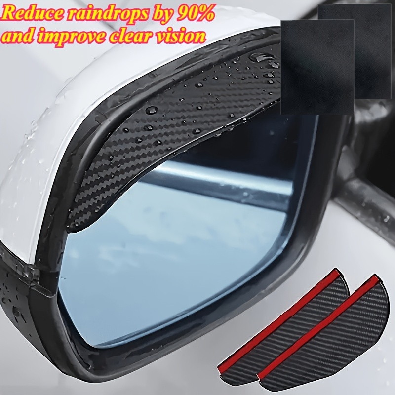 TEMU 4-pack (2pcs Thickened Carbon Fiber Rearview Mirror Rain Visors And 2pcs Random Color Glass Cleaning Cloths). Waterproof And Rainproof For
