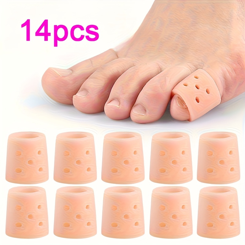 Image of 14pcs Silicone Toe Sleeves - Breathable Perforated Design With Elastic Finger Clips, Absorption For Running, Hiking, Skating, Dancing, Unisex Beige, , Perfect Thanksgiving Gift