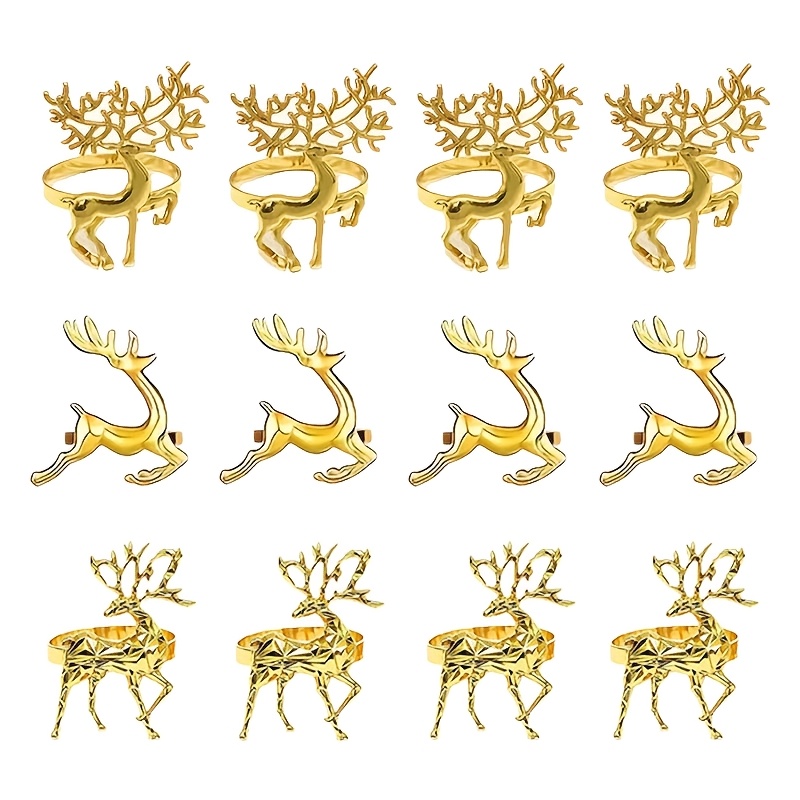 TEMU Lot de 6/Lot de 12, Ronds de serviette de Noël, Porte-serviettes Cerfs de Noël Dorés, Ronds de serviette Série Faon de Noël, Décorations pour