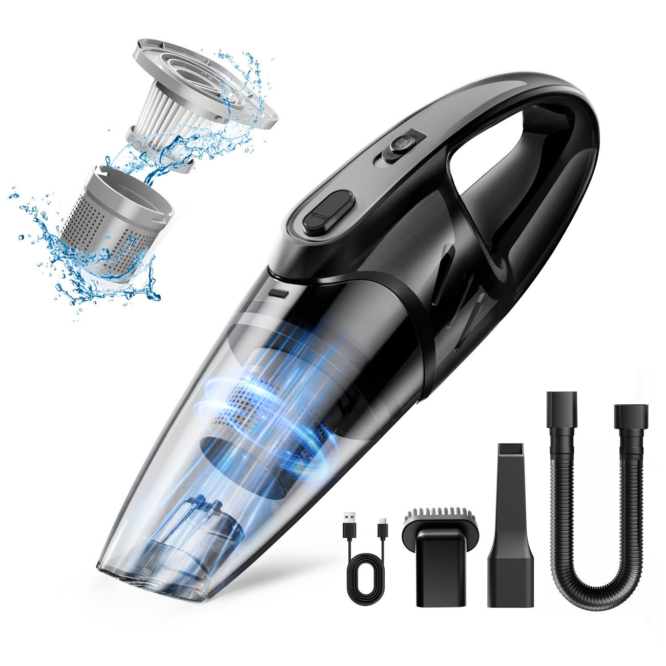 Staubsauger, 6000PA, Superstarke Saugkraft, Handstaubsauger Kabellos, 2000mAh Großer Akku, Leise, mit 5 Zubehörteilen, Haushaltsstaubsauger, Auto-Zubehör, für Autoinnenraumreinigung,