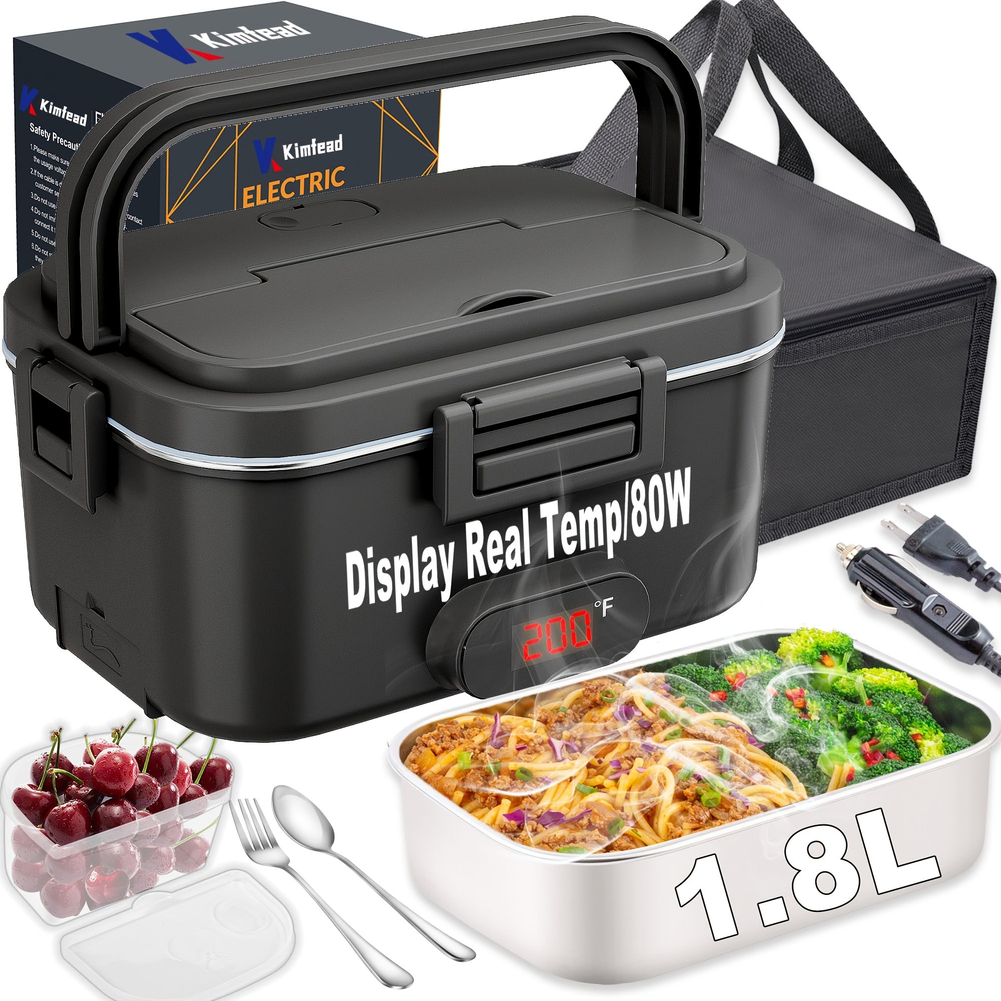 TEMU 1.8l Heated Digital Display Electric Lunch Box, Lunch Box For Adults, Lunch Box For Workers, Lunch Box For Car/truck Food Warmer, 80w With