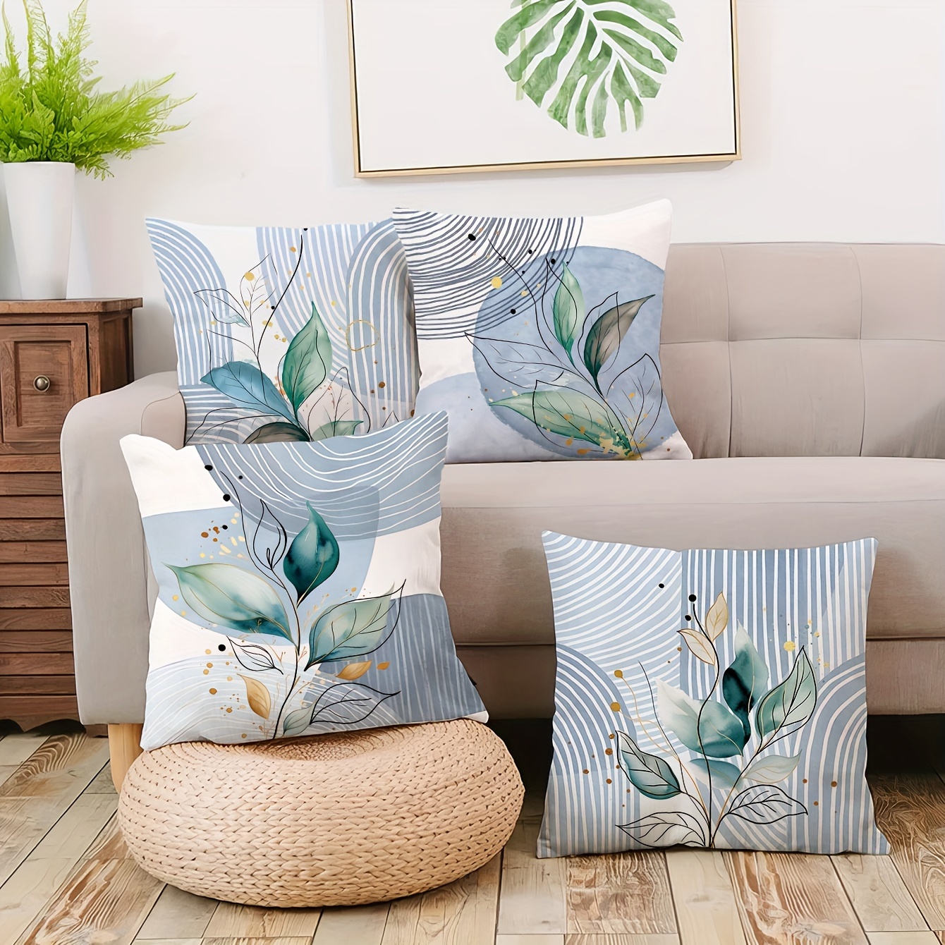 

4-piece Pillow Covers: Contemporary Geometric Flowers Design, 18"x18", Machine Washable, Zipper Closure, Suitable For Room Types, Knit Fabric, Polyester Cover