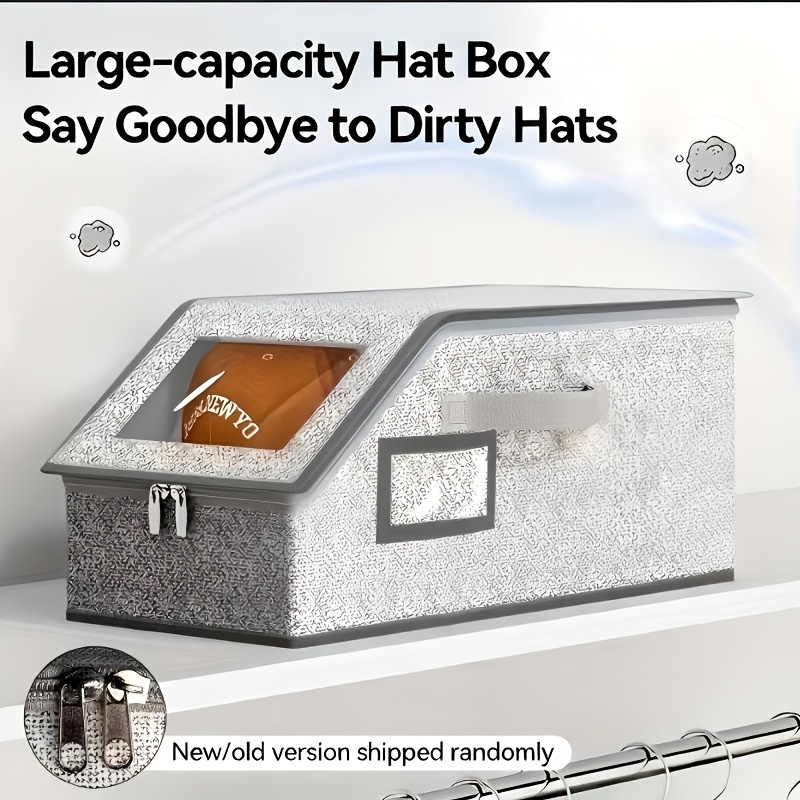 TEMU 1pc Large Capacity Foldable Fabric Hat Box With Dual Handles And Clear Viewing Window - Heavy-duty Fabric Storage Organizer With Lid,