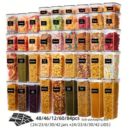 48 46 12 60 84pcs air tight crisper with lid label and marker plastic kitchen pantry storage container for sugar flour and baking supplies kitchen supplies to keep and organized 24 23 42jars 24 23 42lids packaging box