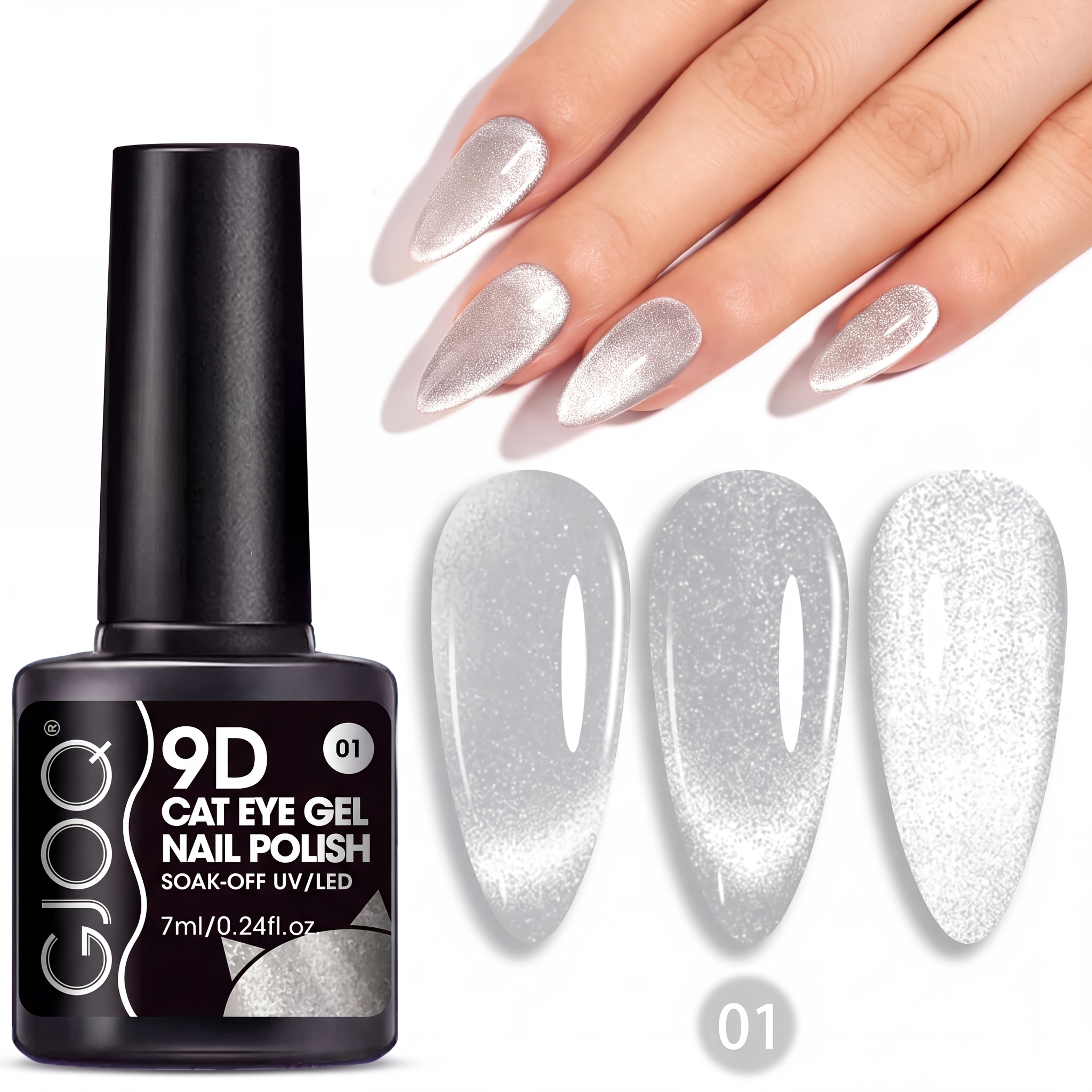 Image of Glitter Mirror Porcelain White Cat Eye Gel Polish Magnetic Effect Gel Nail Polish Soak Off Led Nail Polish For Nail Art