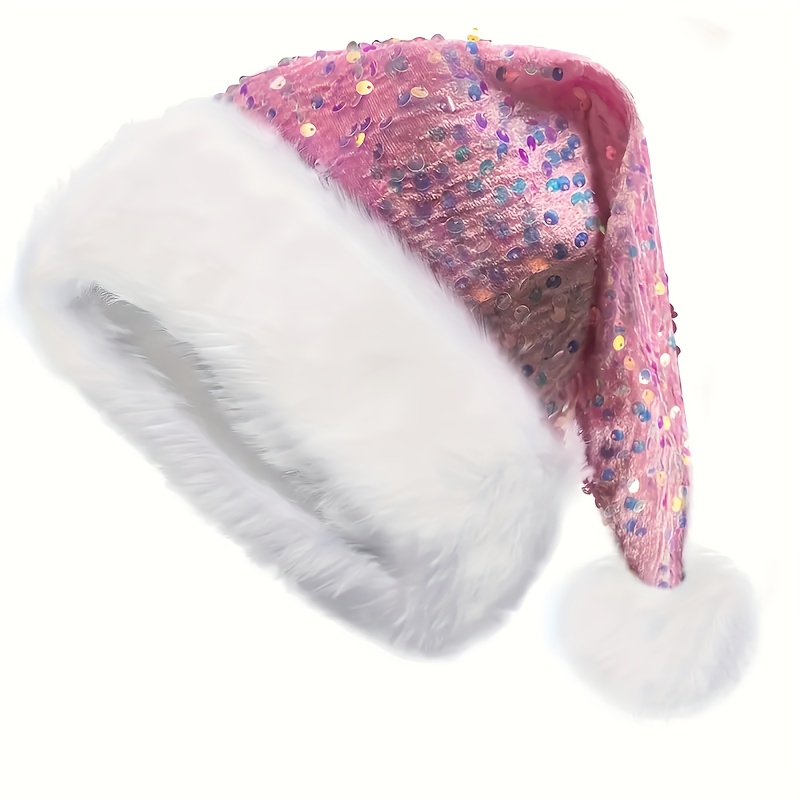 TEMU Christmas Hat - Double Shimmery Polyester   , Inelastic, , Knitted , No Feathers, Headwear For Adults