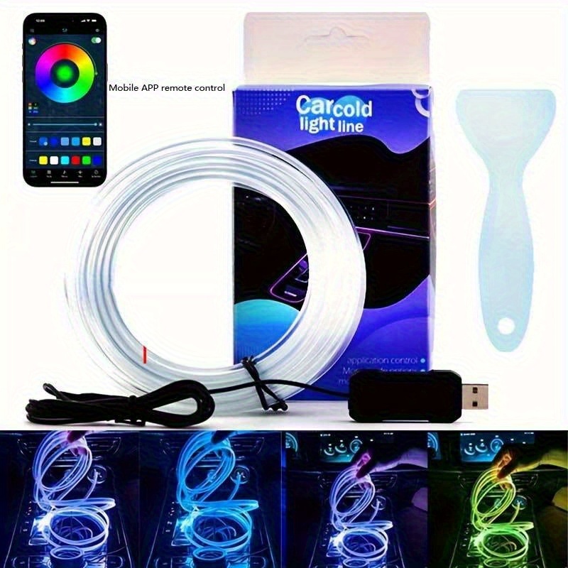 TEMU Led Light Strips For Cars, Rgb Ambient Lighting Kit, Usb Neon Lights With Music Sync Feature, Ideal For Car Interior Lighting, 16 Million Color