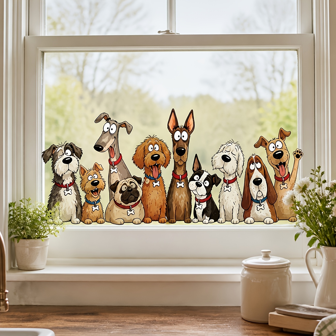 TEMU 1 autocollant de fenêtre pour chien de dessin , autocollant amovible pour verre, animal adhésif, autocollant en PVC, autocollant de décoration