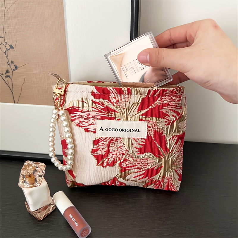 E-shop 3D Relief Blumen Make-up Tasche, Reiseutensil für Damen, Hautpflege Organizer, Kosmetiktasche, Geldstücke Lippenstift und Make-up Organizer,