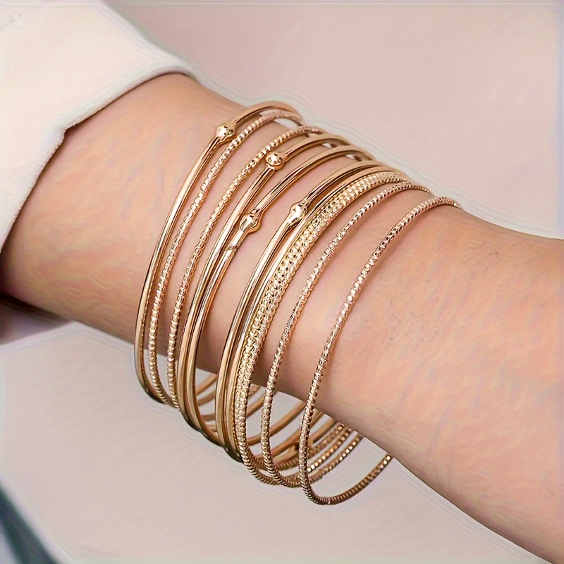 

11 Pieces Bracelets, Simple Punk Style Zinc Alloy Bracelet Series, Suitable For Women, Fashionable Stacked Wrist Jewelry Set