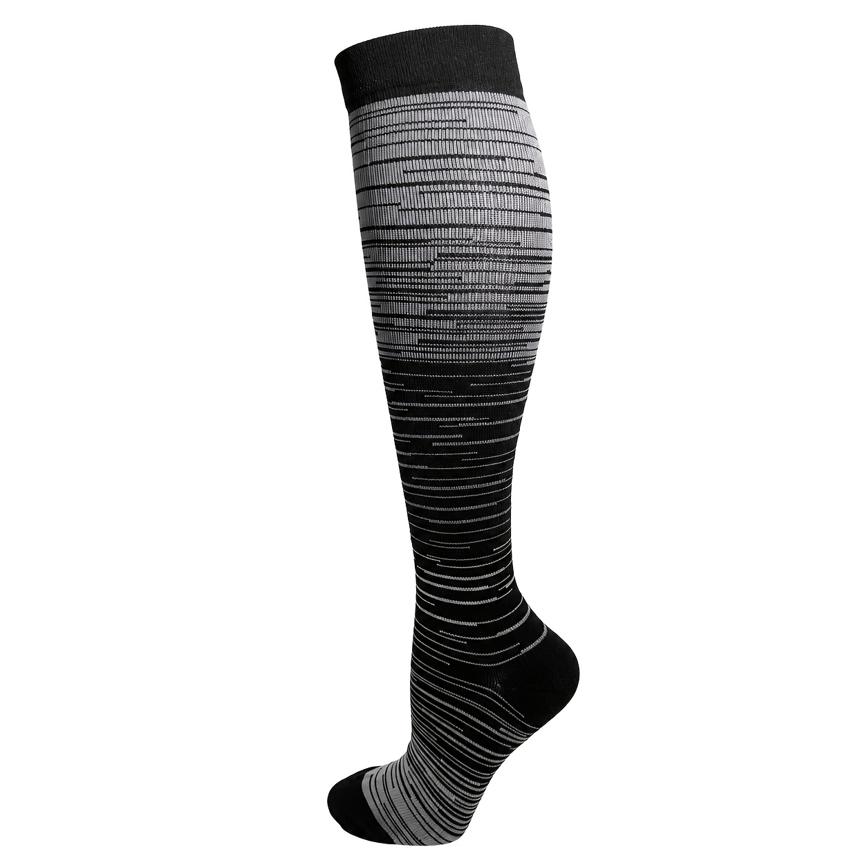 TEMU 1 Pair 15 Mmhg Knee-high Compression Socks For Women And Men, Unisex Striped Stretch Support Socks, Nylon, Breathable For Travel, Work, And