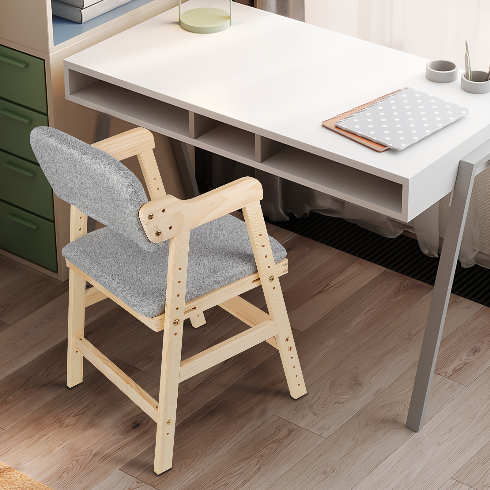 Adjustable Ergonomic Chair 35-51cm | Wooden Frame & Fabric Seat For Dining, Study & Office | Removable Cushion, Lumbar Support | Design
