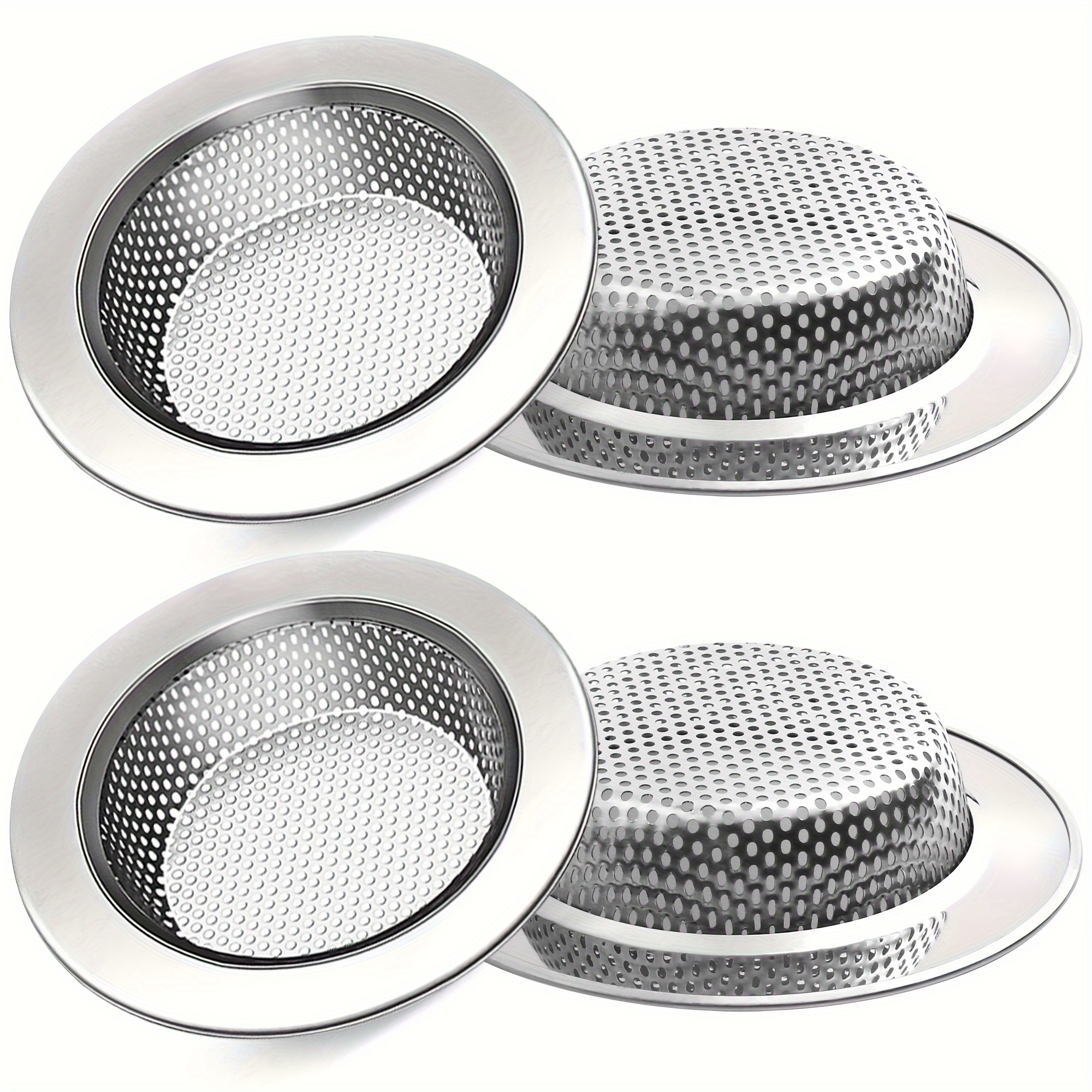 

Lotfancy Kitchen Sink Strainer, 4 Pack Stainless Steel Drain Strainers, 4.5" Diameter Large Wide Rim, Anti Clogging Micro Perforation Holes