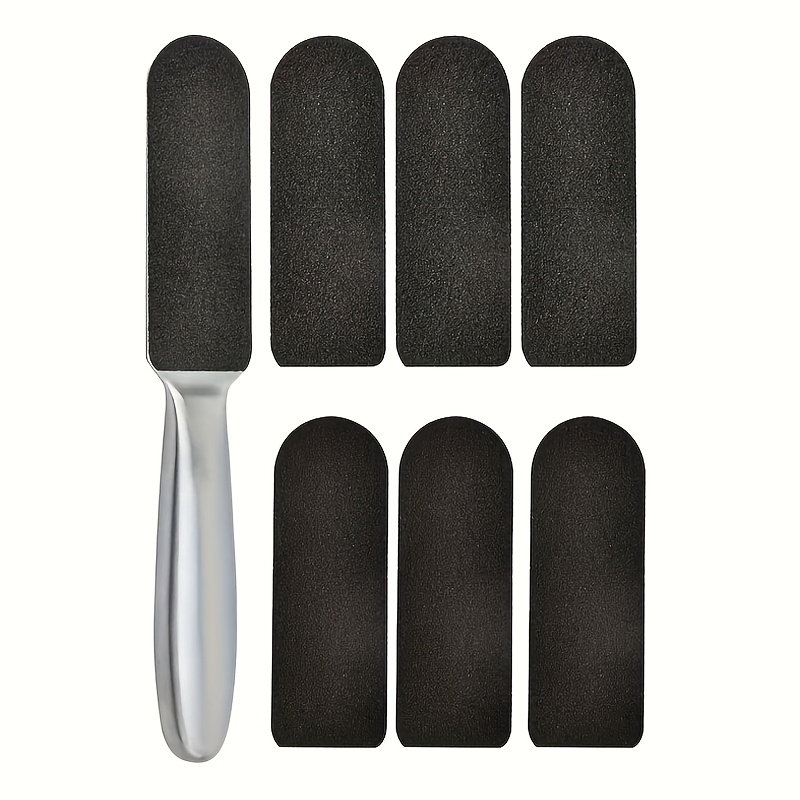 TEMU A Stainless Steel Foot File Set With 6 Replacement Pads - Double-sided Pedicure Tool, Coarse/fine Double-sided Reusable Sandpaper, Double-sided