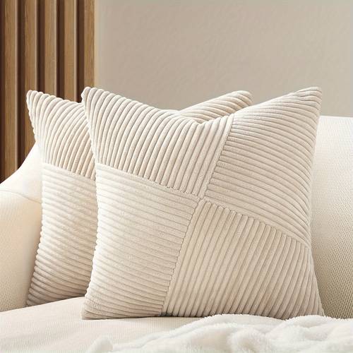2pcs neutral taupe boho decorative throw pillow covers 18x18 inch for couch sofa bed soft corduroy striped windmill textured covers spring seasonal home decor