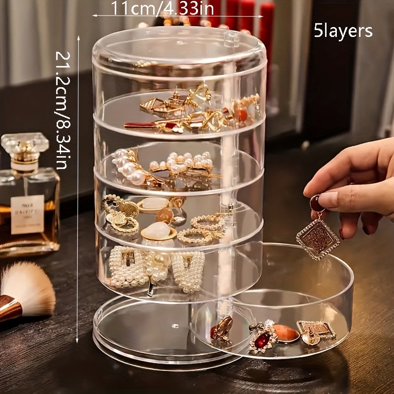 TEMU 1pc 5-tier Jewelry Box, Clear Rotating And Bracelet Organizer, -functional Tabletop Storage With Dustproof Lid, Plastic Accessory Jewelry Boxes