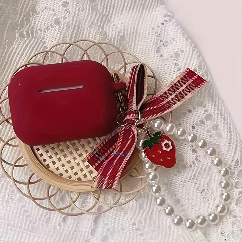 

Strawberry Pearl Bracelet Wireless Headphone Protective Case Suitable For Airpods1/2 Headphone Protective Case Apple Airpods Pro Headphone Case Tpu Red