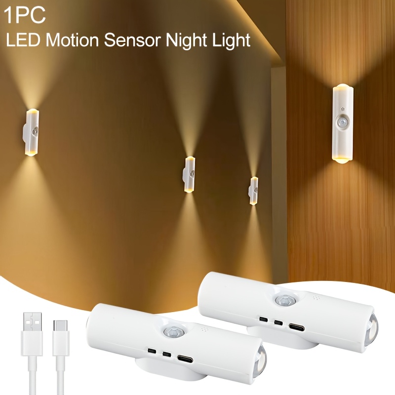 4 luces nocturnas inteligentes con sensor de movimiento y carga USB, doble cabezal de iluminación, 3 configuraciones de color, ideales para armarios, dormitorios, cocinas y pasillos, iluminación de pasillos, luces de dormitorio, luces modernas, luces decorativas, luces portátiles (4 unidades)