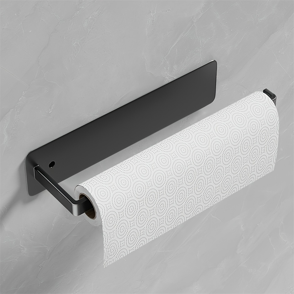 E-shop Kein Bohren Aluminium Küchentuchhalter & Organizer - Wandmontiertes Aufbewahrungsregal für Frischhaltefolie, Rollpapier, Handtücher und Mehr -