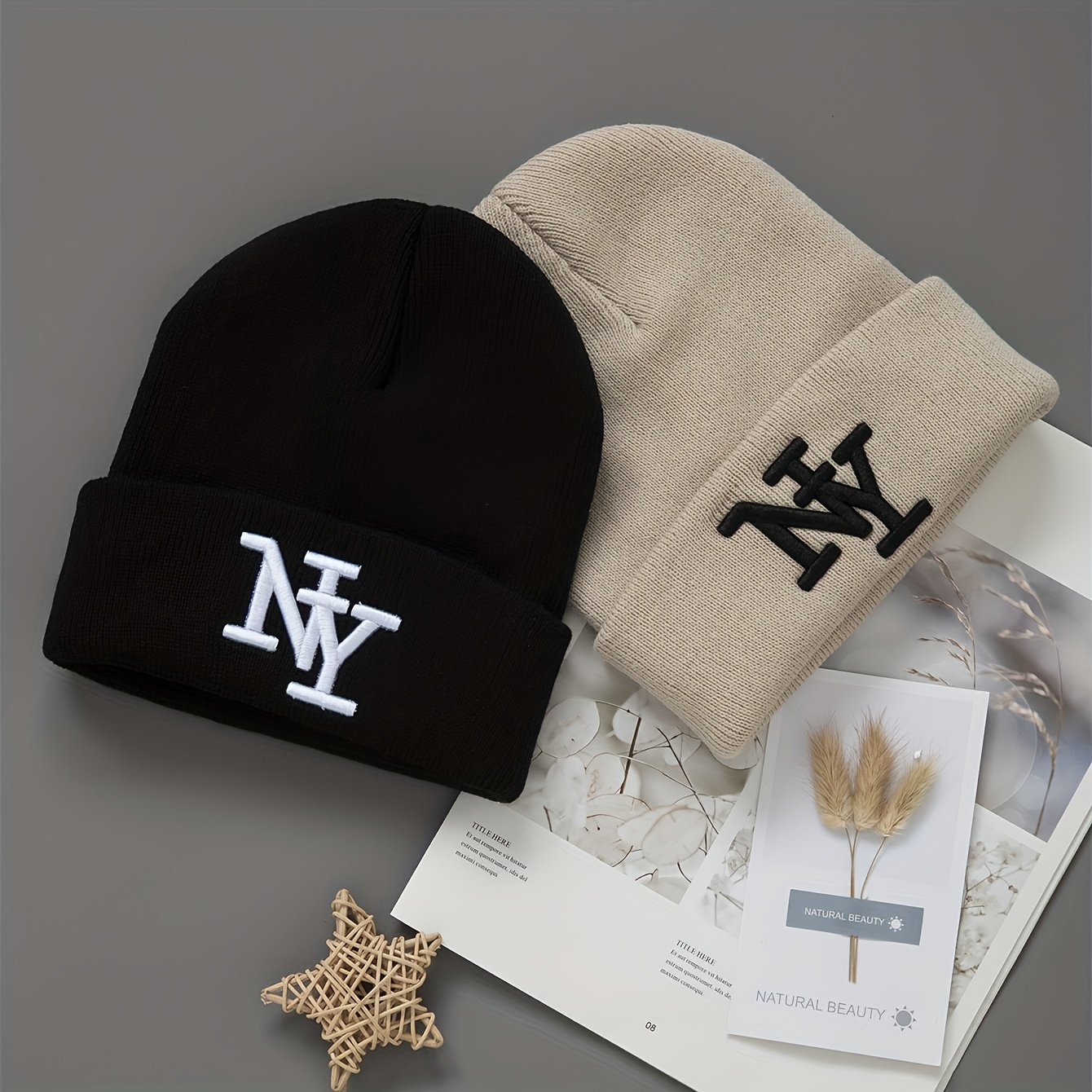 Image of 2pcs Unisex 3d Embroidered Beanie Hat, Elastic Knitted Hat, Lightweight And Accessory For , Sports-themed Christmas Gift