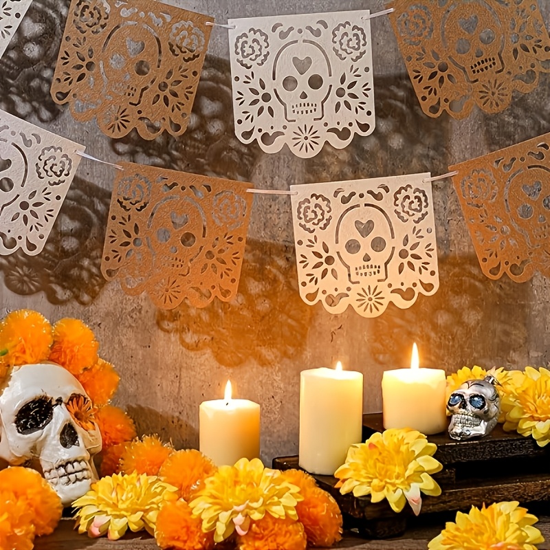 TEMU 1 Bannière Mexicaine, Bannière en Feutre Blanc et Marron, Guirlande Décorative Mexicaine de Mayo, Décoration de Fête d'Anniversaire de Carnaval