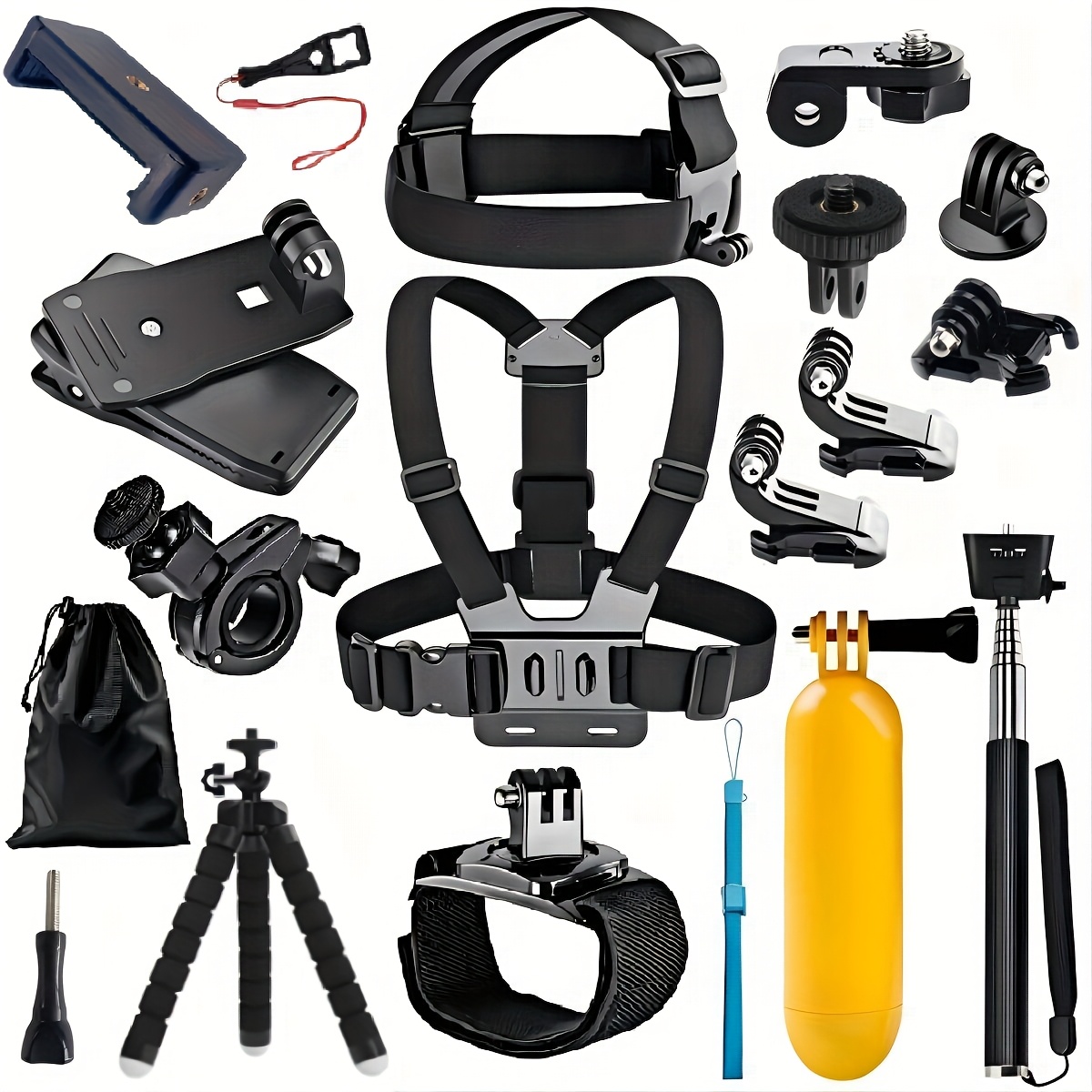 TEMU Kit de accesorios para cámara de acción 18 en 1 con soporte, correa para la cabeza, correa para el pecho, montura ajustable para 13 12 11 10 6 5