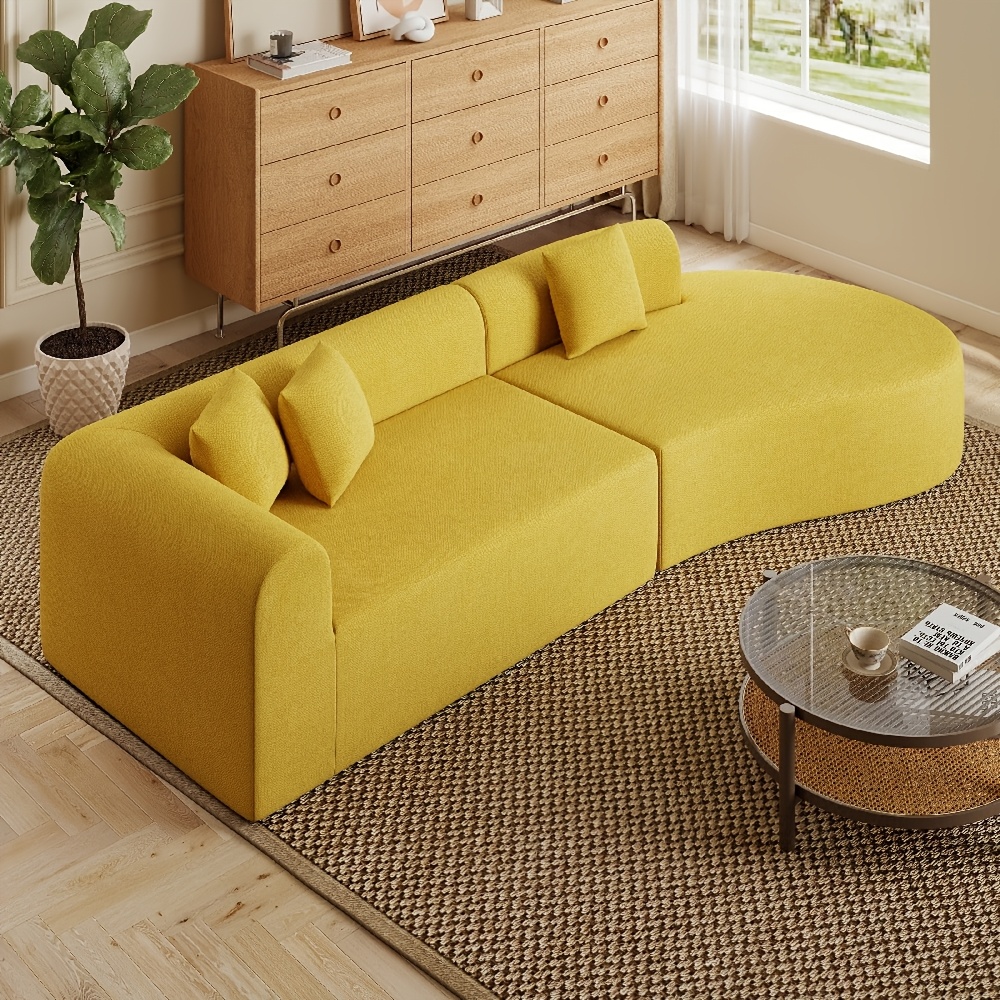 Image of No Curved Sofa Couch With Foam Frameless Compress Design, Suitable For Small Spaces, Modern Cloud Couch With Chenille/corduroy Upholstery Ivory Black Green Gray Yellow, Furniture