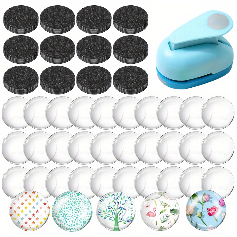 

Blue Manual Paper Punch With Fantasy-themed Glass Magnets Craft Set - 49 Pcs, Includes 1-inch Circle Punch, Ceramic Magnets, And Clear Glass Cabochons For Diy Refrigerator Magnet Making