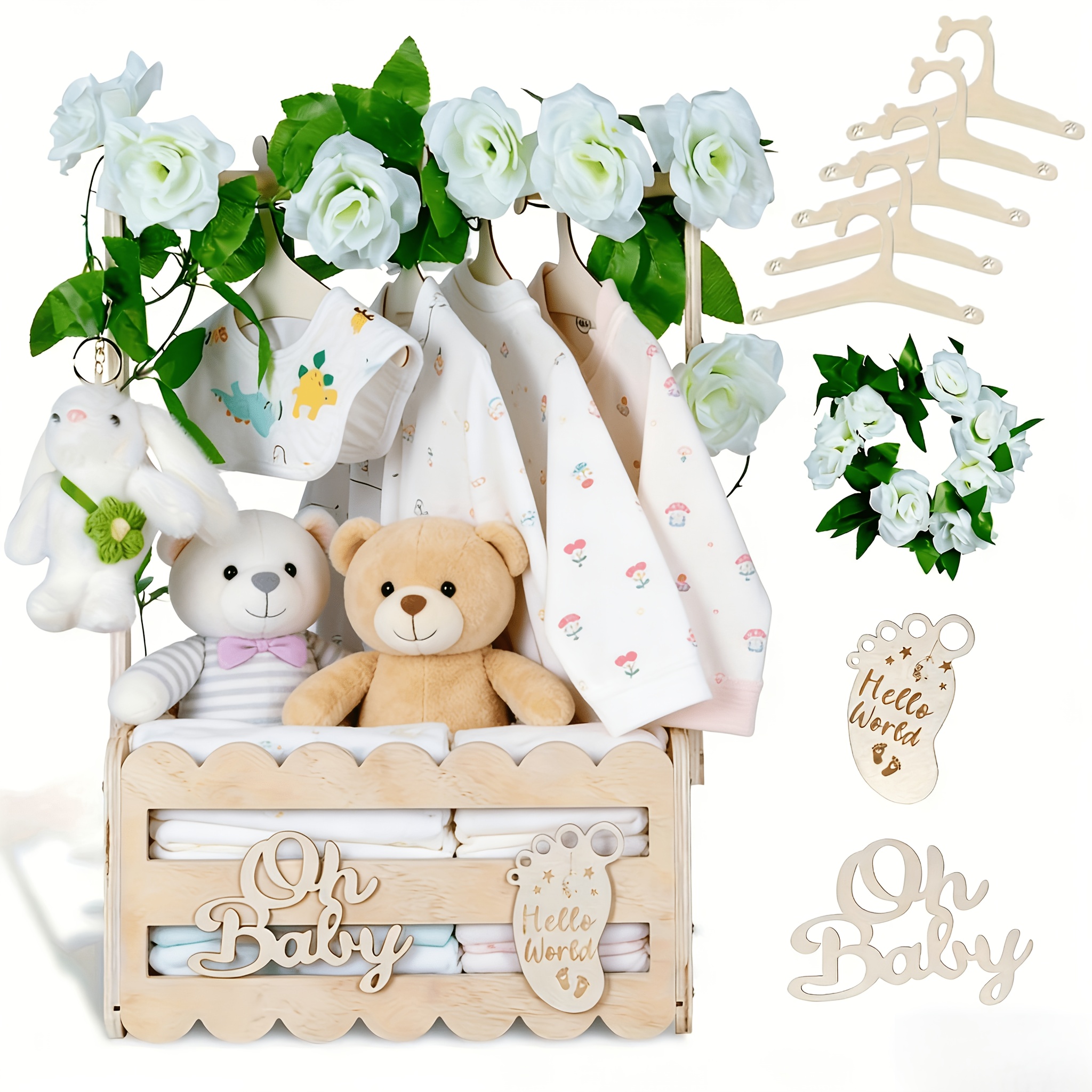 Wood Shower Storage Basket with Handle for Clothes & Decor