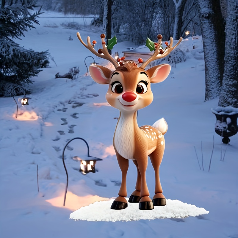 

2d Flat , Vibrant 11.8" Acrylic Reindeer Garden Stake - Outdoor Lawn Art For Christmas & Halloween, Weather-resistant & , Charm To Your Yard