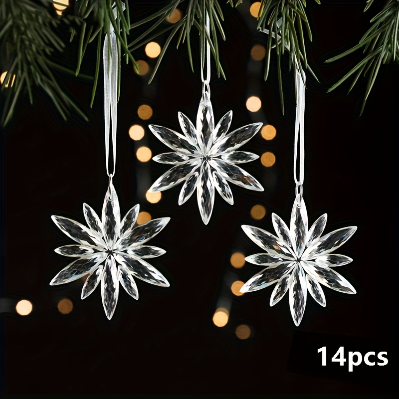 Image of 14 Acrylic Christmas Snowflake Pendants For Decoration, Plastic Snowflake Ornaments For Christmas, New Year, Wedding Supplies, And Crafts