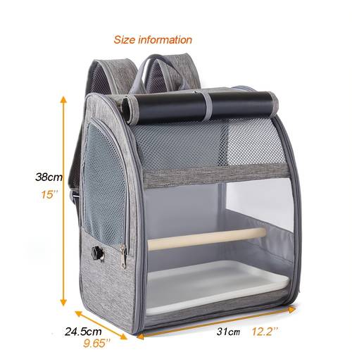 tragbarer haustier-rucksack, großer raum, atmungsaktives design mit voller sicht, gepolsterte reißverschlusstasche für , kaninchen, hamster, eidechsen, schildkröten, polyester, grau