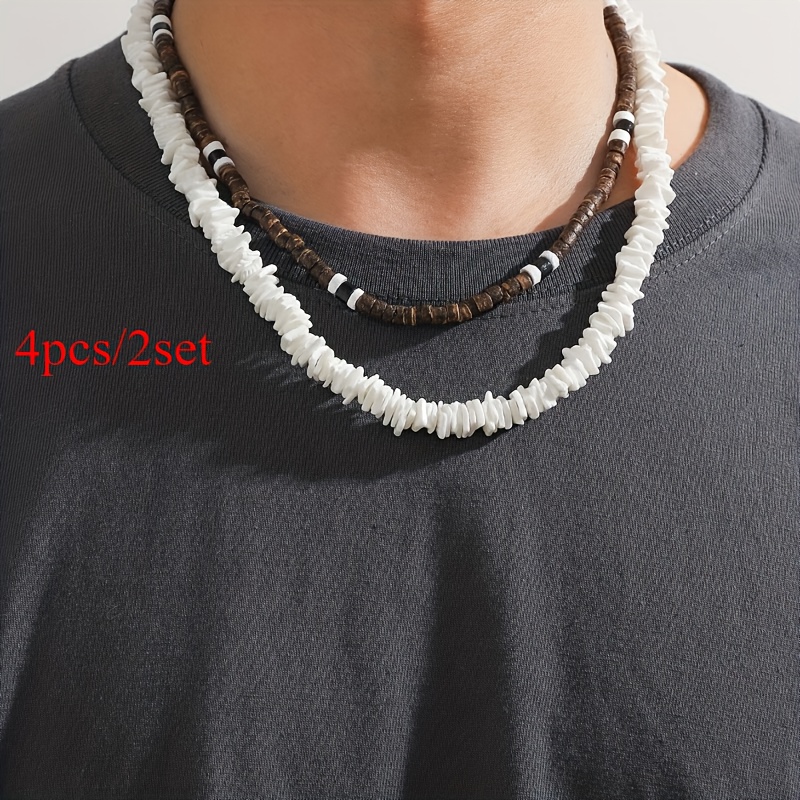 TEMU 2/ 4/ 6 Piece Fashionable Retro Crushed Stone Coconut Shell Bead Necklace Set Suitable For Men's Daily Wear