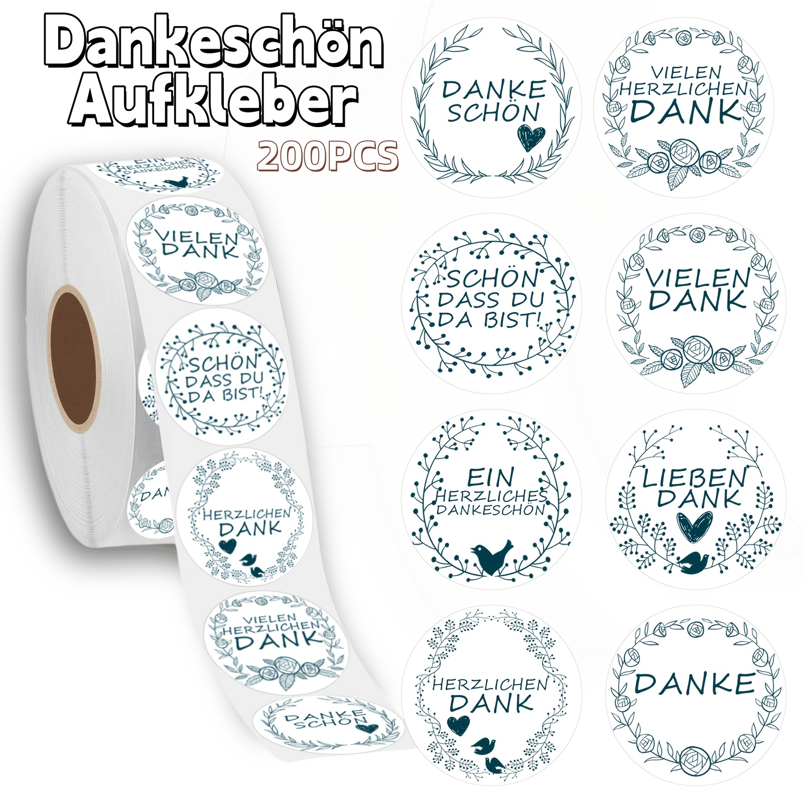 

Thank Stickers, Round, 200pcs, German (vielen Dank), White, 4cm/1.57inch, Suitable For Weddings, Birthdays, Christmas, Communion, Day, And Teacher Appreciation.