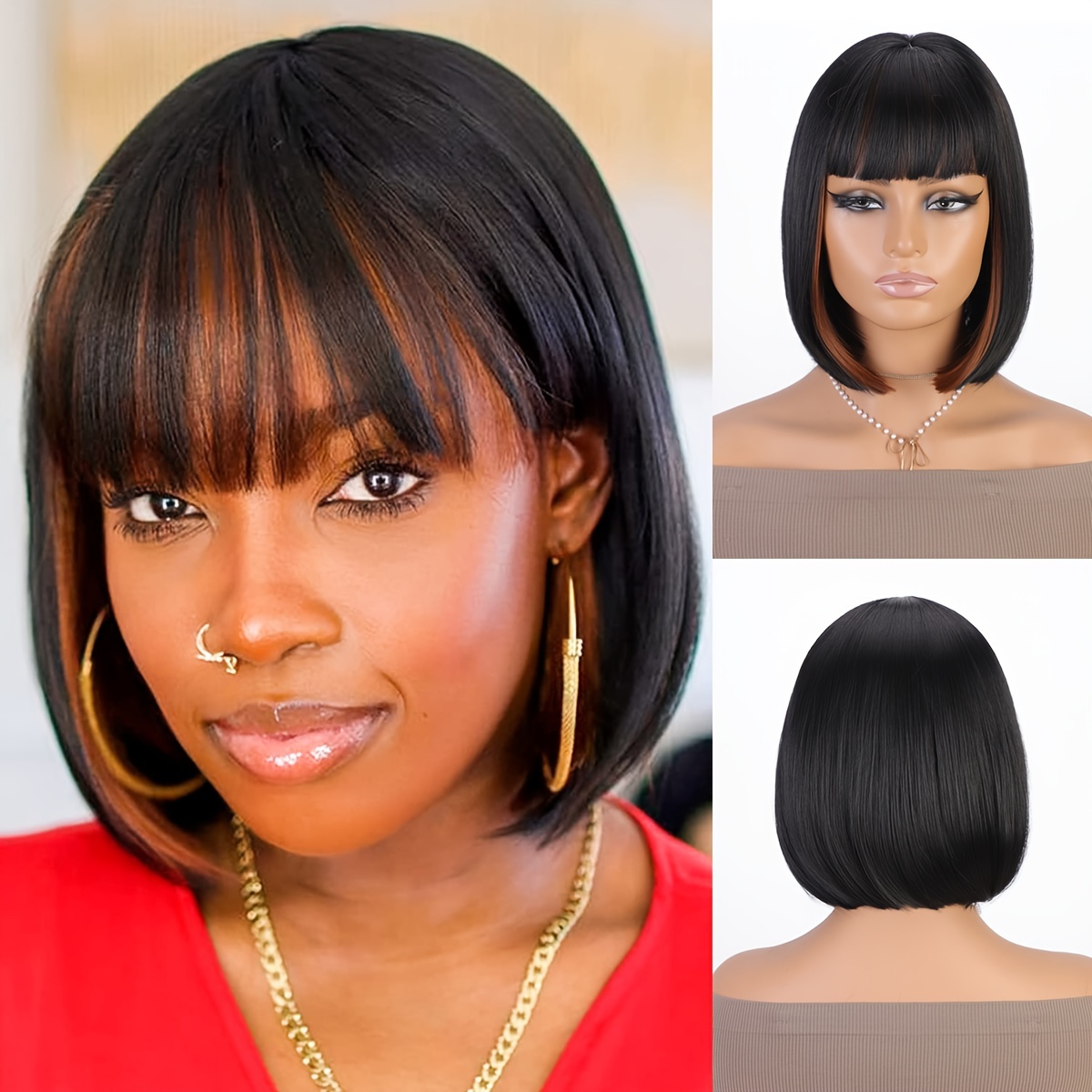 Burgundy Bob Wig Bangs Short Straight Wine Red Bob Wigs Temu