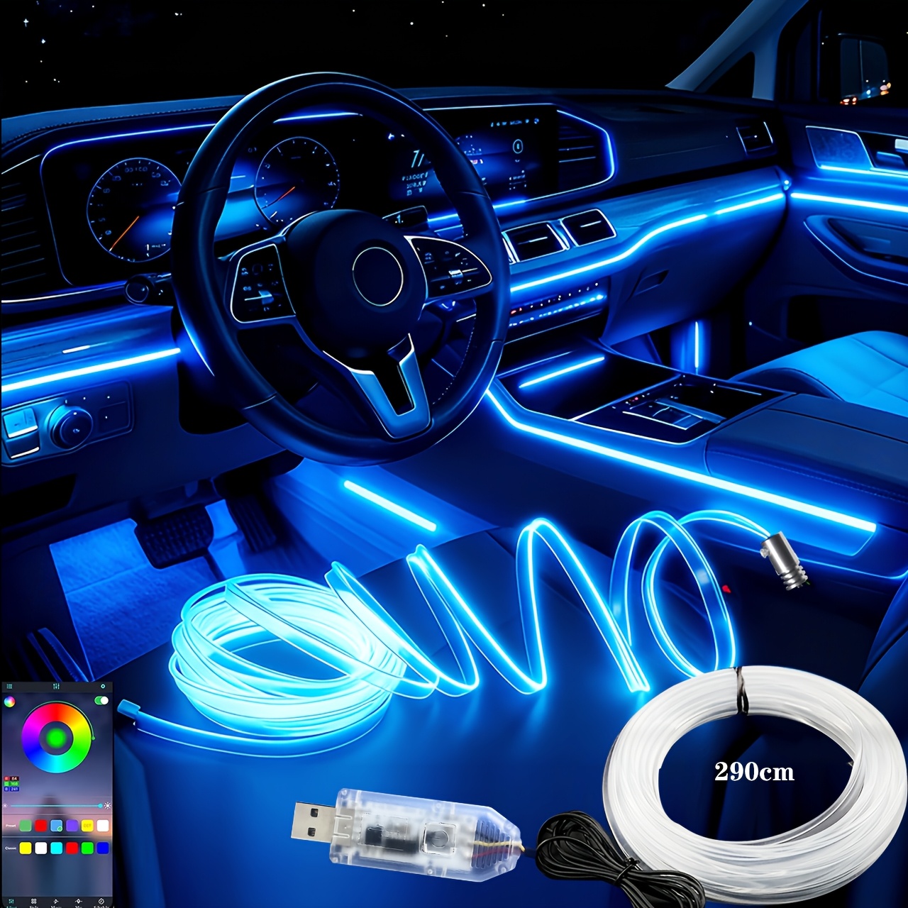 TEMU Car Interior Neon Lights, Cool Truck Accessories Ambient Lighting With Car App Control And Music Sync, Decorative Light Strips For Console And