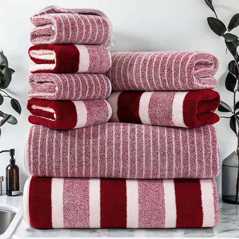 E-shop 8-teiliges ultraweiches Korallen-Badehandtuch-Set, inklusive 2 Badetücher (70 x 140 cm), 2 Handtücher (42 x 70 cm) 4 (35 x 35 cm).