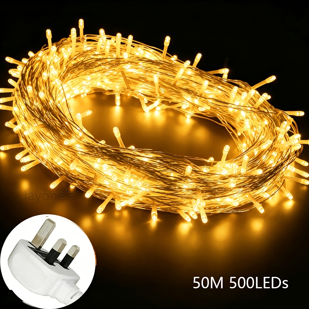 TEMU Fairy Lights, 50m 500leds Christmas Decor Led Lamp With 8 , For Outdoor Indoor Window Wedding Garden Xmas Tree Halloween Decorations, Uk Plug,